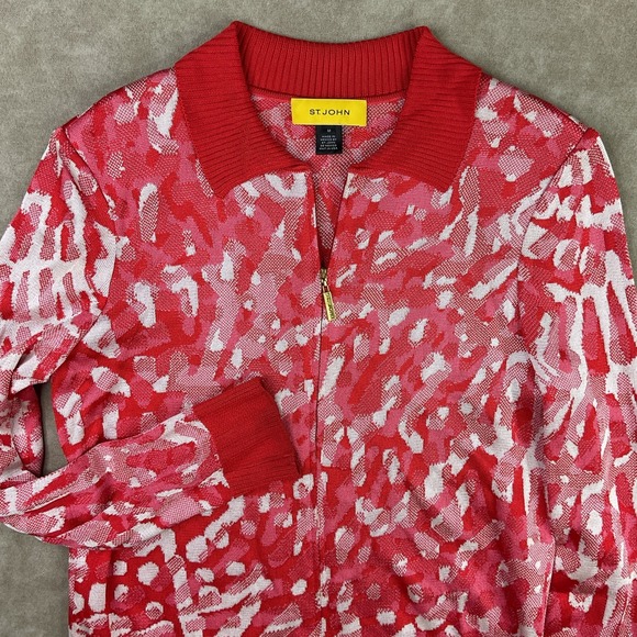 St John Sweater Ful Zip Collared Cardigan Viscose Knit Abstract Johnny Sz M - Picture 9 of 12